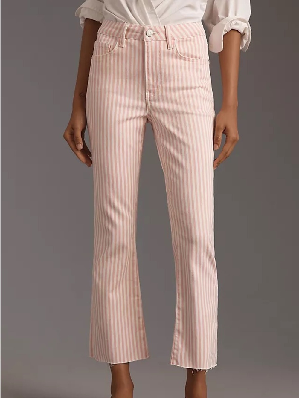 Frame Le Crop Mini Boot White & Pink Stripe Pants EUC 29